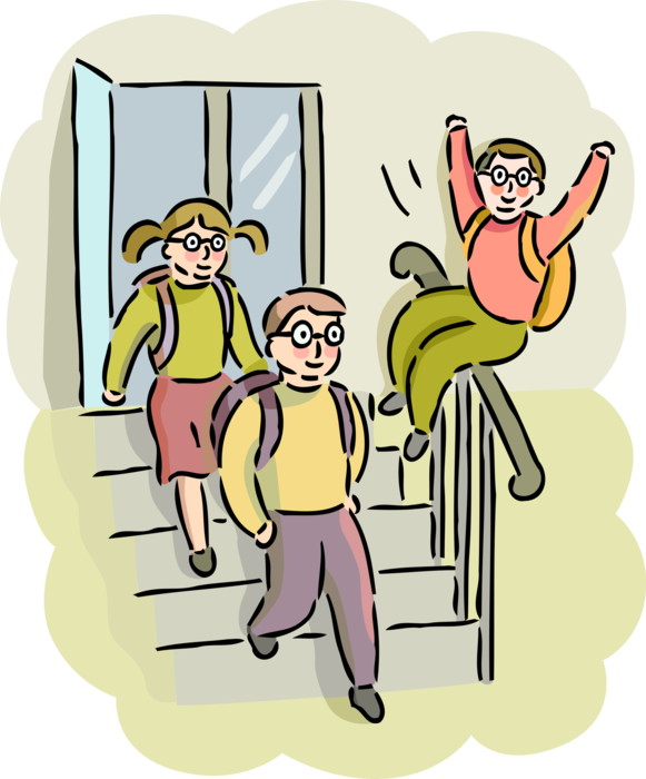 Vector Illustration of Exuberant Students Leave School at End of Day