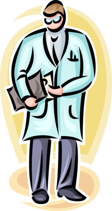 Vector Illustration of Laboratory Research Scientist with Science Testing Notes on Clipboard Portable Writing Surface