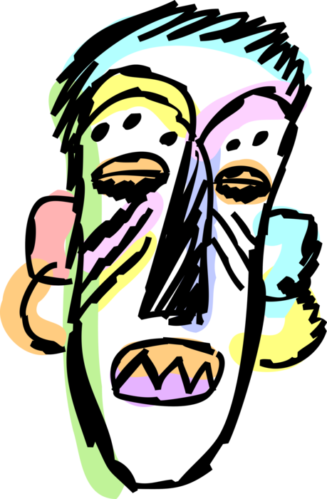 Vector Illustration of Traditional Wood Carving African Tribal Mask