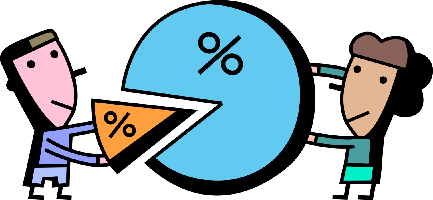 Vector Illustration of Business Colleagues with Pie Chart Sales Chart Diagram or Graph is Graphical Representation of Data