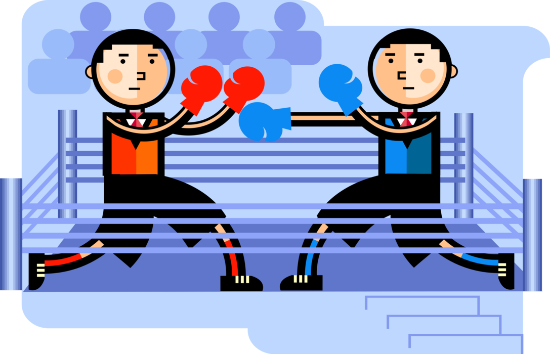 Vector Illustration of Competitive Businessmen Prizefighter Pugilist Boxers with Boxing Gloves Fight in Boxing Ring