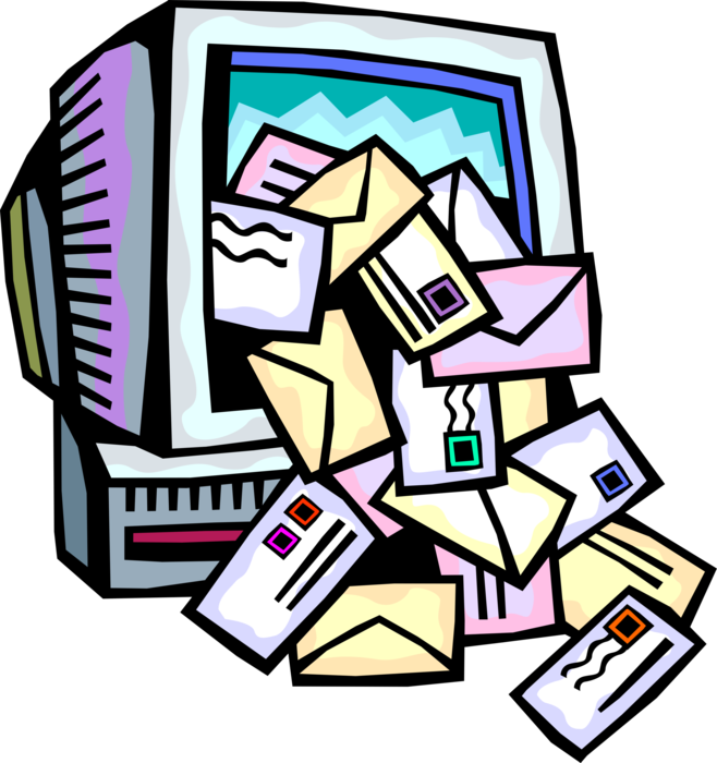 Vector Illustration of Webmail Electronic Email Letters and Envelope Correspondence Stuffed Computer Inbox