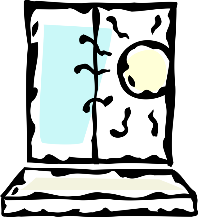Vector Illustration of Window Opening in Wall Allows Passage of Light with Sunrise