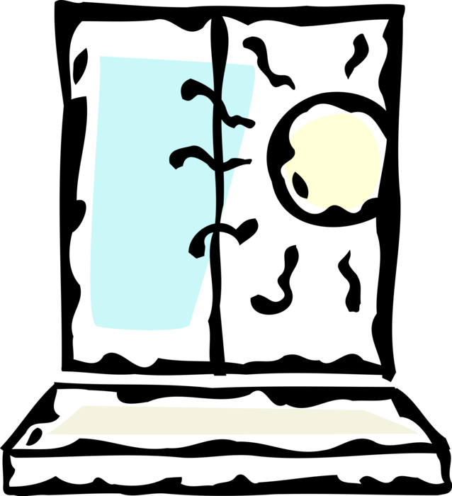 Vector Illustration of Window Opening in Wall Allows Passage of Light with Sunrise