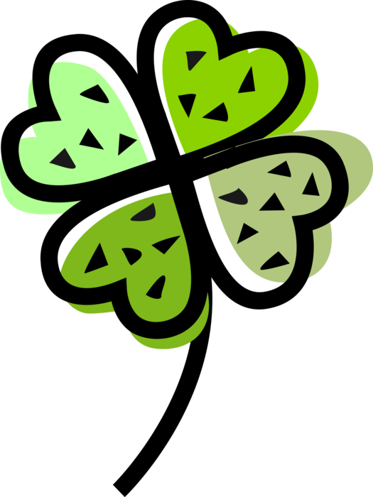 Vector Illustration of St Patrick's Day Four-Leaf Clover Irish Shamrock Brings, Faith, Hope, Love, and Good Luck