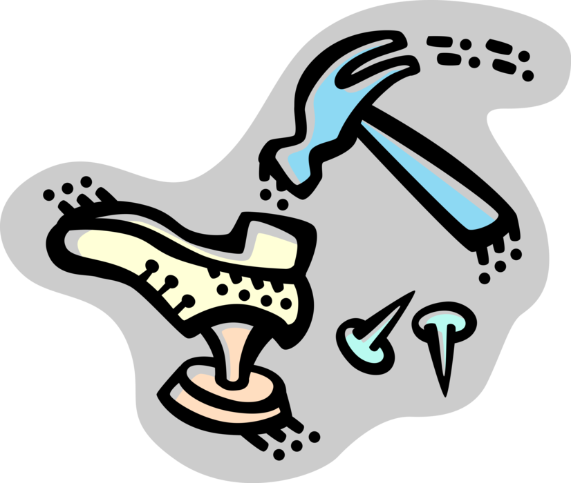 Vector Illustration of Cobbler and Shoe Repair Hammer with Nails Repairing Footwear
