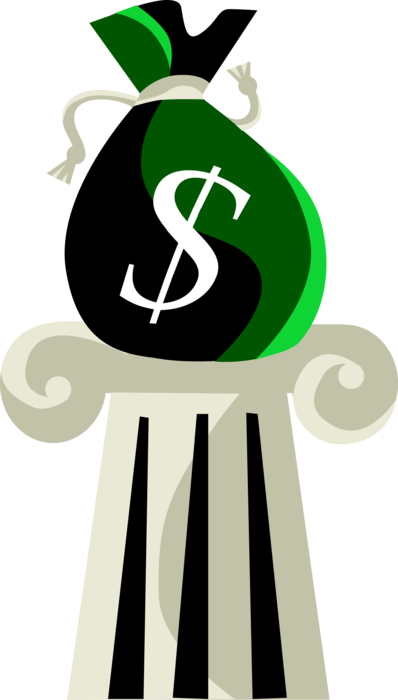 Vector Illustration of Elevating Corporate Finance Revenue Income Profits with Money Bag on Pedestal Column