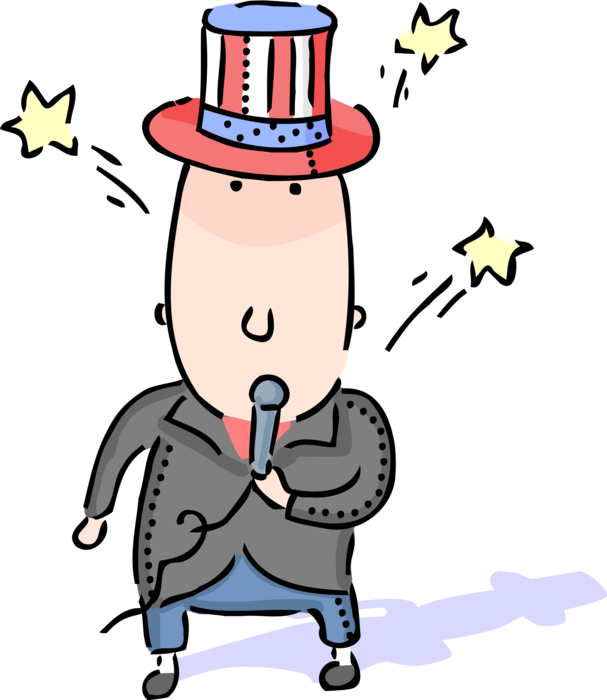 Vector Illustration of Independence Day 4th of July Master of Ceremonies Patriot with Uncle Sam Hat and Microphone