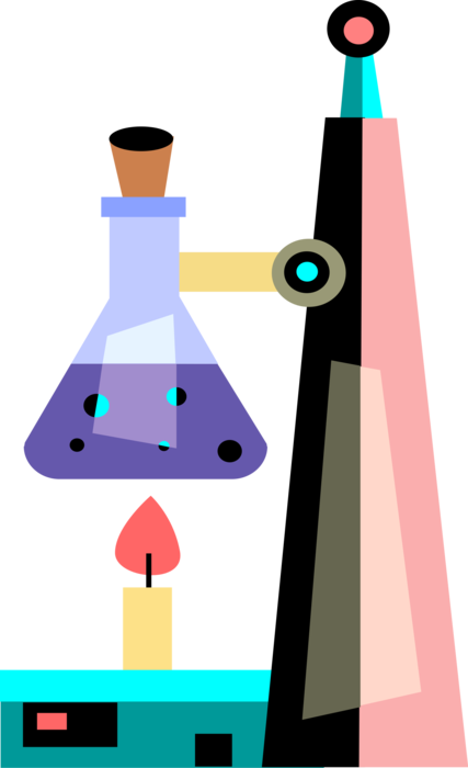 Vector Illustration of Laboratory Glassware Bunsen Burner Heating Science Glassware Flask