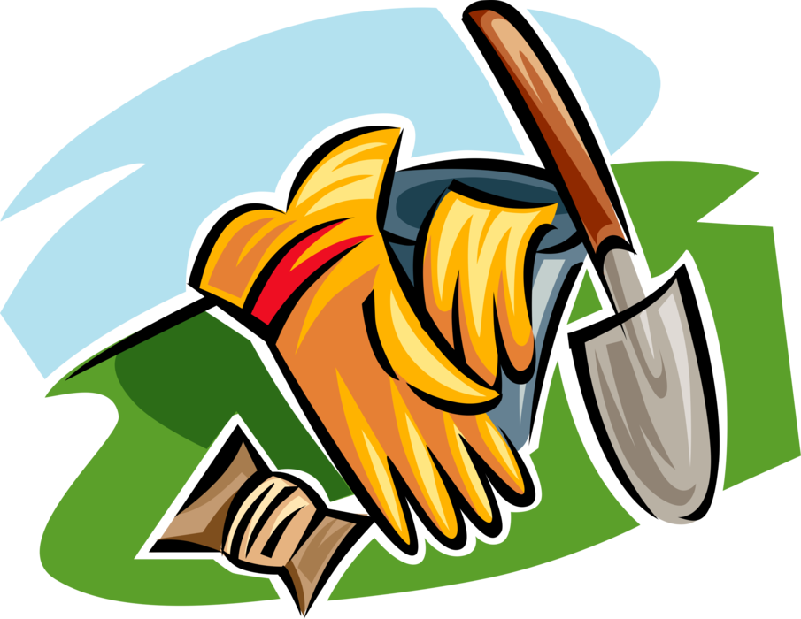 Vector Illustration of Gardening Gloves and Garden Trowel Spade Shovel