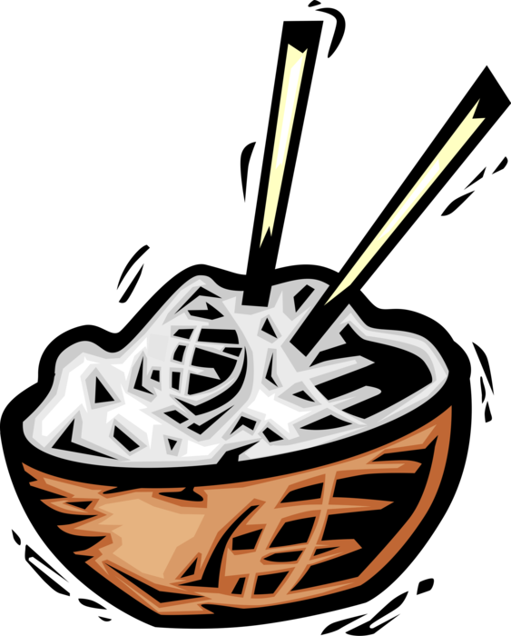 Vector Illustration of Asian Food Bowl of Rice with Chopsticks
