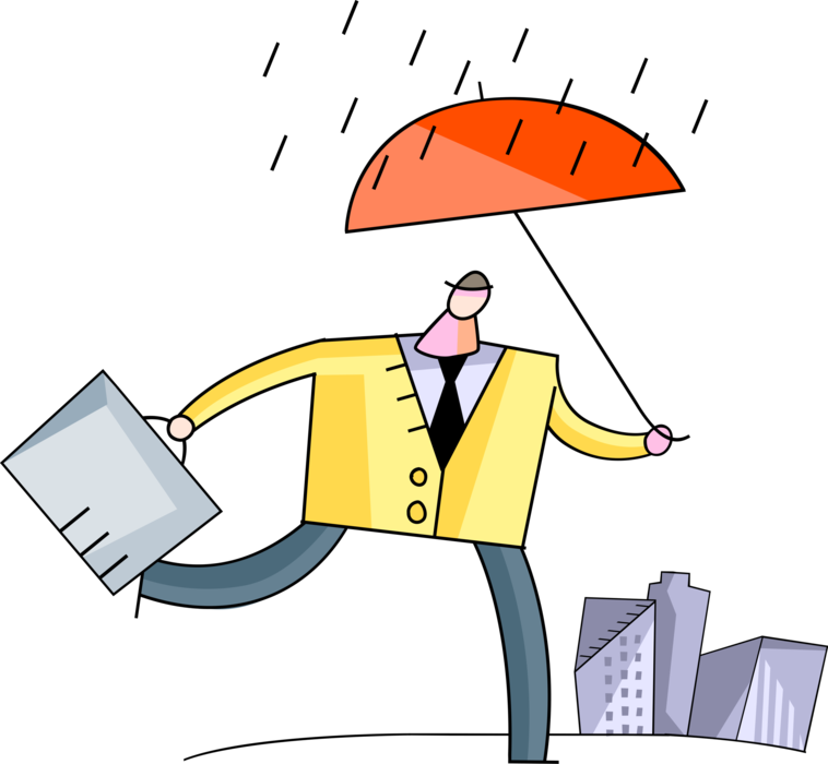 Vector Illustration of Businessman Runs in Rain with Umbrella