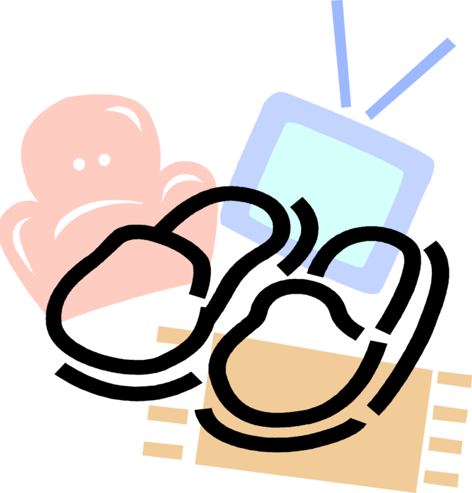 Vector Illustration of Television TV Set with Slippers and Comfortable Chair
