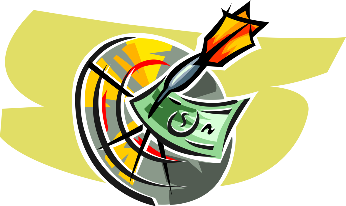 Vector Illustration of Traditional Pub Game with Dart and Cash Money Dollar Bill