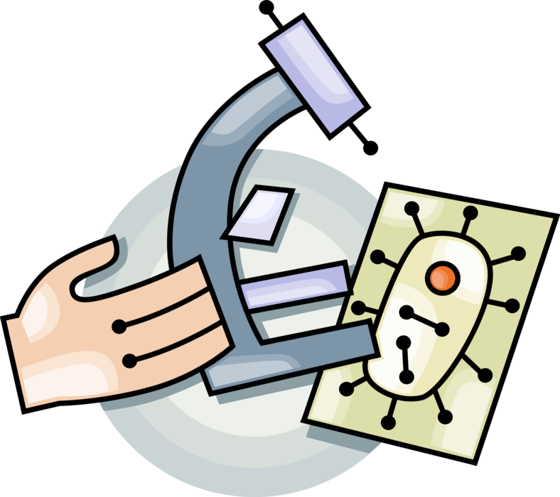 Vector Illustration of Hand with Microscope and Slide with Microscopic Living Microorganism 