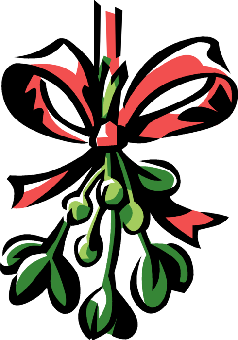 Vector Illustration of Mistletoe Christmas Decoration Under Which Lovers Should Kiss