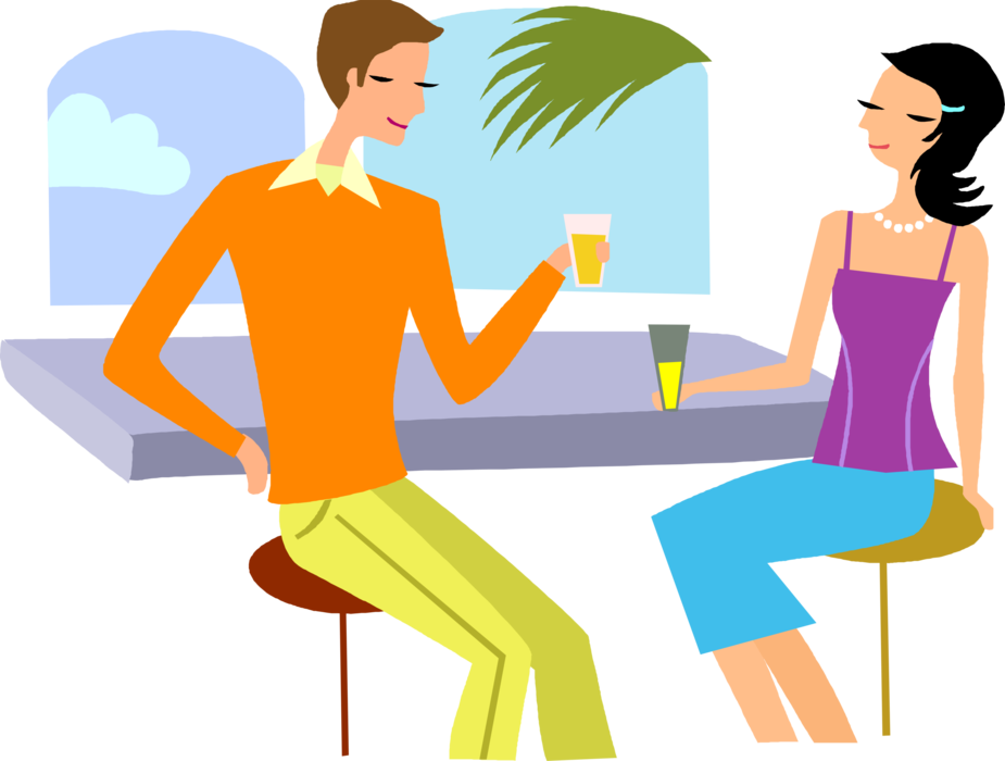 Vector Illustration of Dating and Relationship Couple Enjoy Cocktails and Conversation at Bar