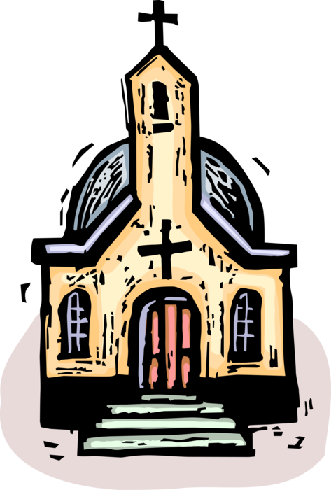 Vector Illustration of Christian Religion Church House of Worship with Steeple