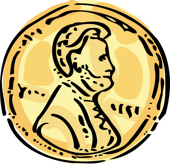 Vector Illustration of United States Lincoln Penny Valuable Metal Coins as Medium of Exchange or Legal Tender