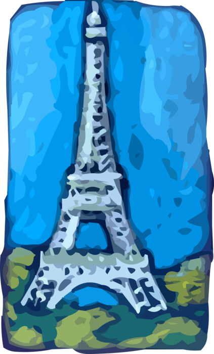 Vector Illustration of Eiffel Tower on Champ de Mars Cultural Icon and World Landmark of Paris, France