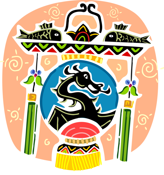 Vector Illustration of Chinese Dragon Boat or Duanwu Festival with Dragon Decoration
