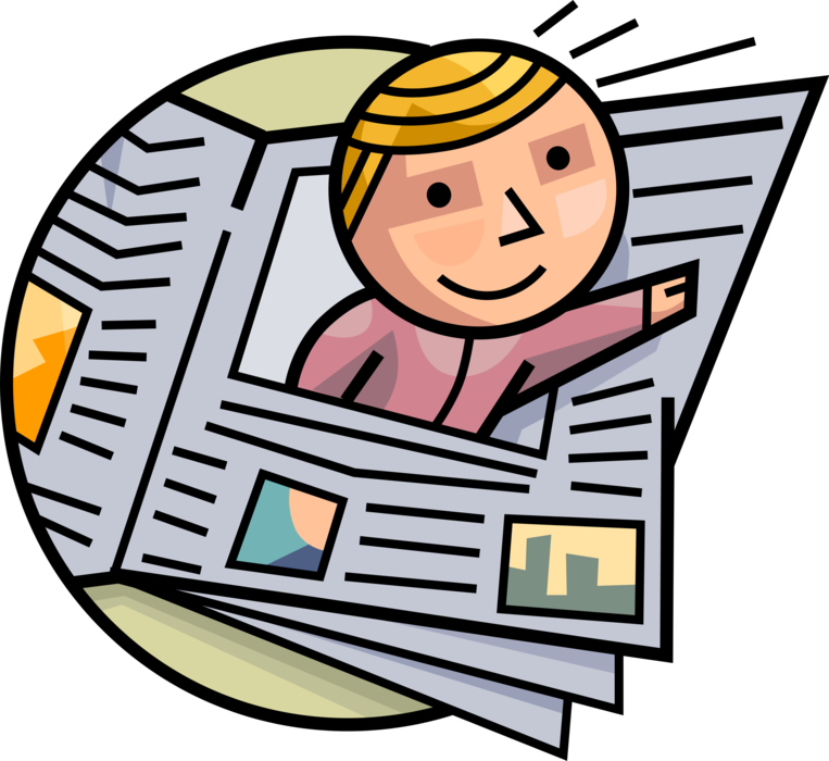 Vector Illustration of Newspaper Serial Publication Containing News, Articles, and Advertising