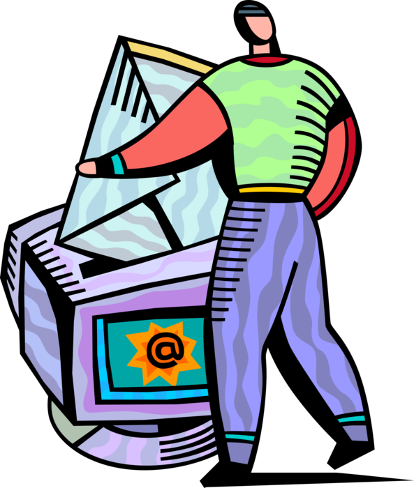 Vector Illustration of Businessman Sends Electronic Email Correspondence Envelope Letter by Computer