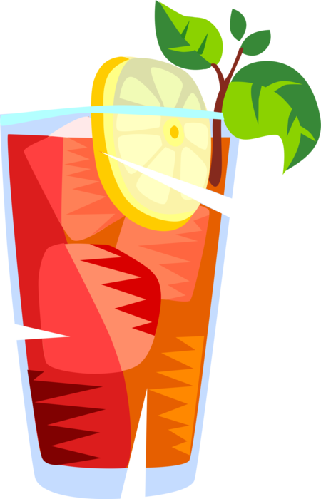 Vector Illustration of Iced Tea Beverage Drink in Glass with Mint and Sliced Citrus Lemon