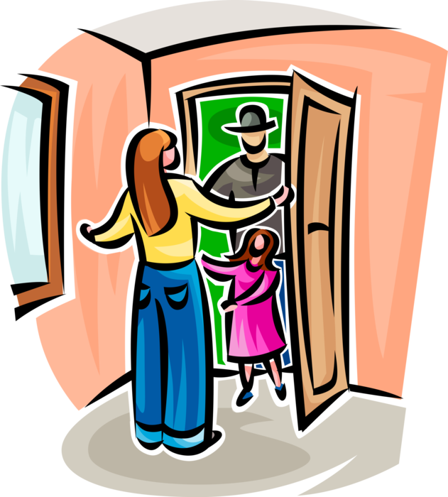 Vector Illustration of Greeting and Welcoming Visiting Family Relatives at Front Door