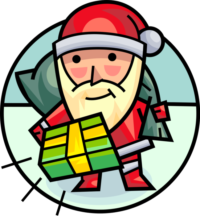 Vector Illustration of Santa Claus Delivers Gift Wrapped Presents on Christmas