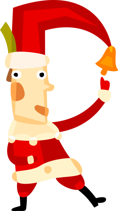 Vector Illustration of Santa Claus, Saint Nicholas, Saint Nick, Father Christmas, with Bell on Hat