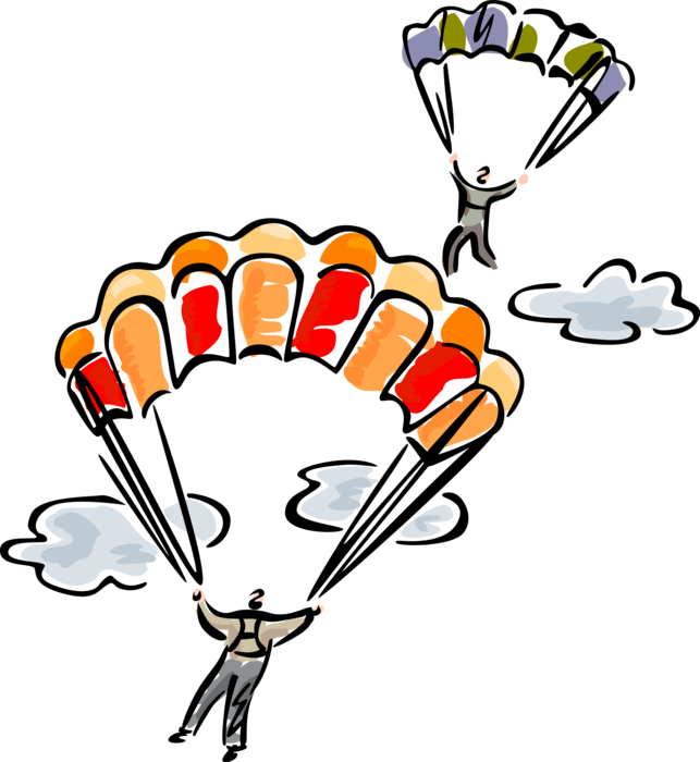 Vector Illustration of Skydiving Skydiver Parachutists Jump from Airplane with Parachutes
