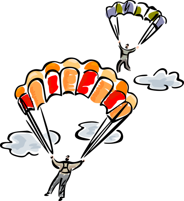 Vector Illustration of Skydiving Skydiver Parachutists Jump from Airplane with Parachutes Vector Illustration of Skydiving Skydiver Parachutists Jump from Airplane with Parachutes