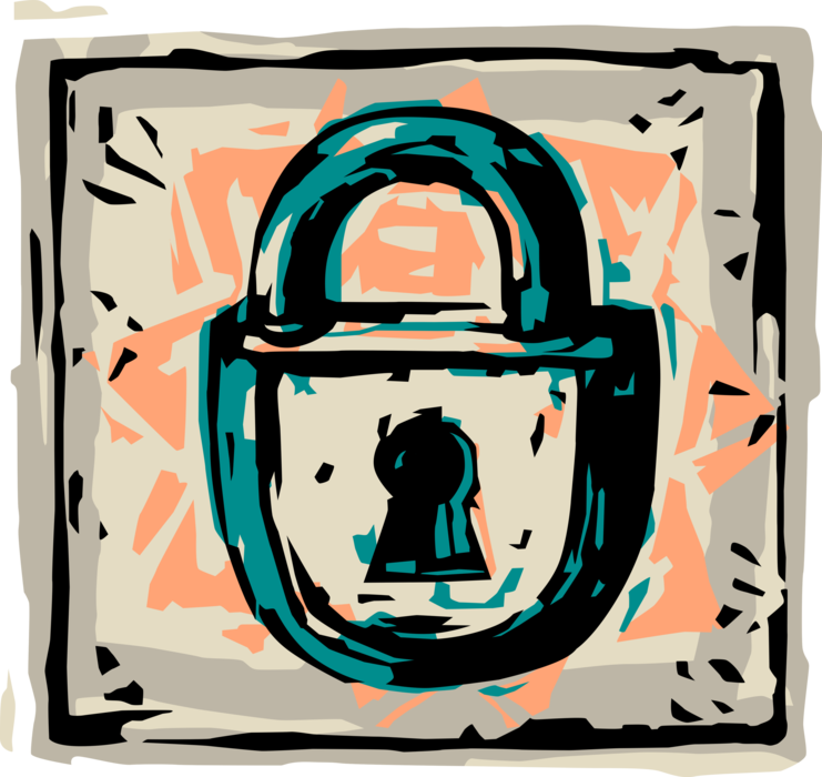 Vector Illustration of Padlock Lock Mechanical Security Fastening Device to Prevent Use, Theft, Vandalism