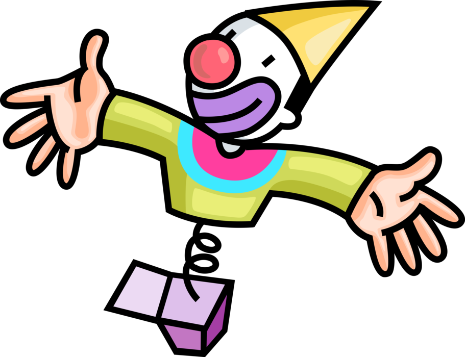 Vector Illustration of Jack-in-the-Box Clown Children's Toy Plays Melody and Pops Open