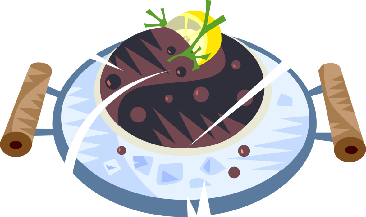 Vector Illustration of Beluga Sturgeon Caviar Delicacy Consisting of Salt-Cured Fish-Eggs with Citrus Lemon