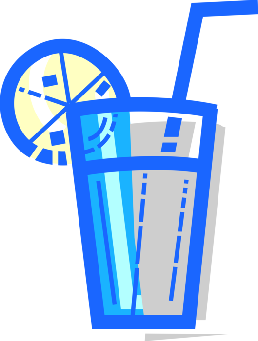 Vector Illustration of Alcohol Beverage Cocktail Mixed Drink in Glass with Drinking Straw and Citrus Lemon Slice