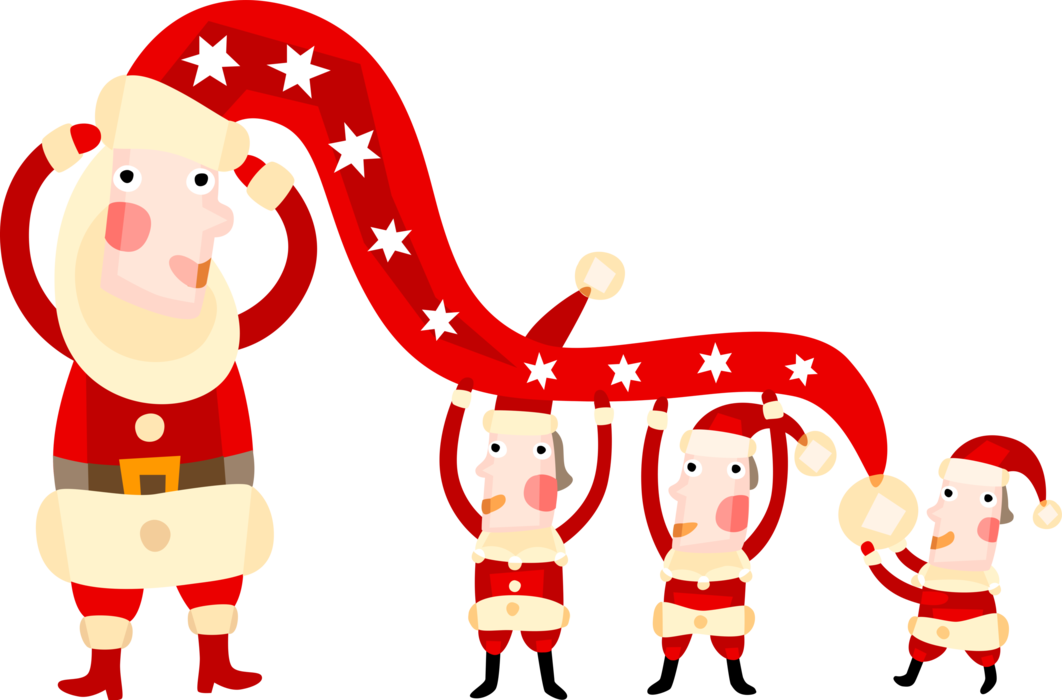 Vector Illustration of Santa Claus, Saint Nicholas, Saint Nick, Father Christmas, with Helper Elves