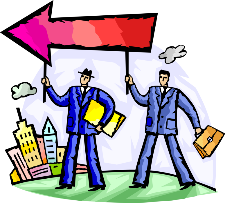 Vector Illustration of Business Associates Pursue Same Course of Action to Accomplish Corporate Goals