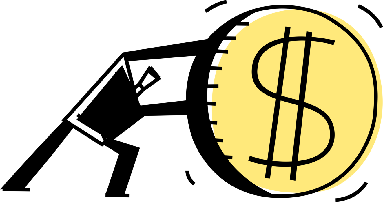 Vector Illustration of Businessman Rolls Financial Money Coin
