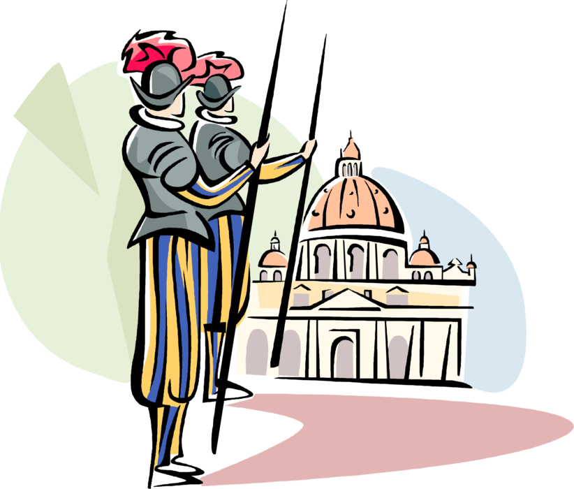 Vector Illustration of Pontifical or Papal Swiss Guard Maintained by Holy See Safeguards Pope, Rome, Italy