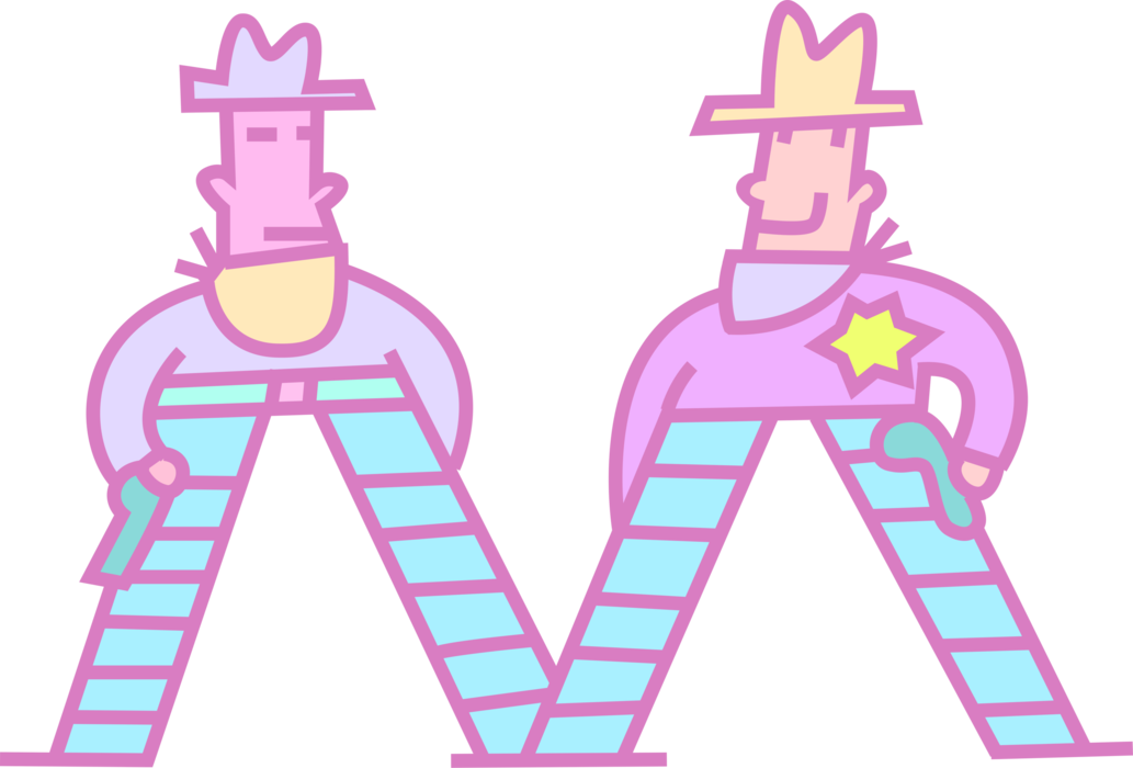 Vector Illustration of Grade School Literacy and Learning Alphabet Letter M with Cowpoke Cowboys Sheriff and Villain