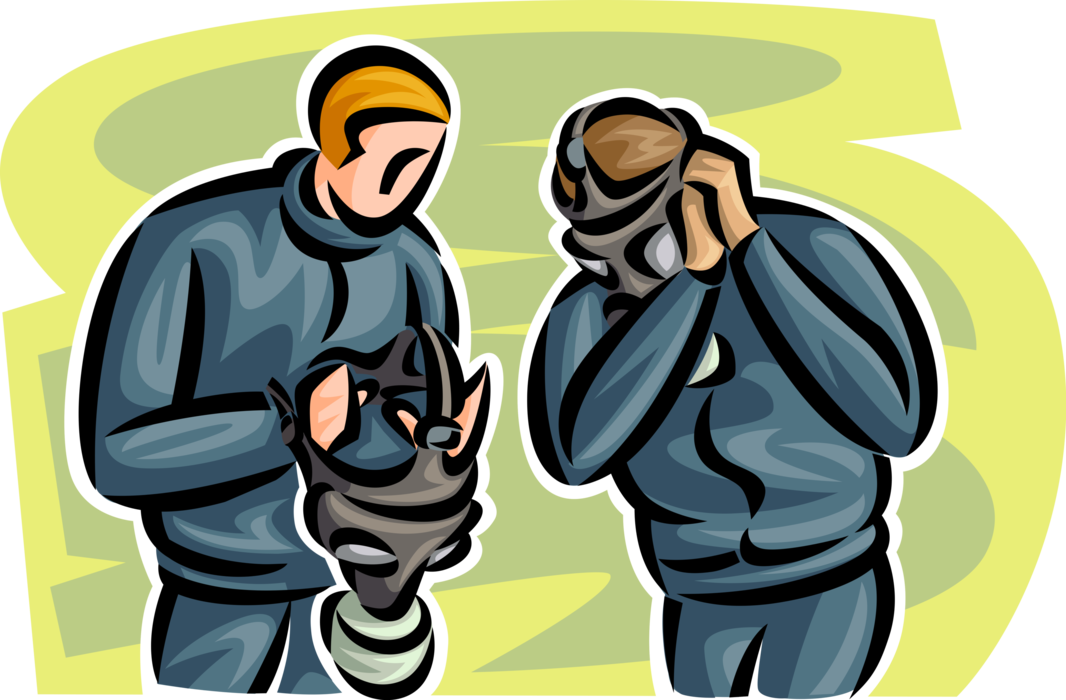Vector Illustration of Threat from Weapons of Mass Destruction Chemical Gas Attack Gas Masks