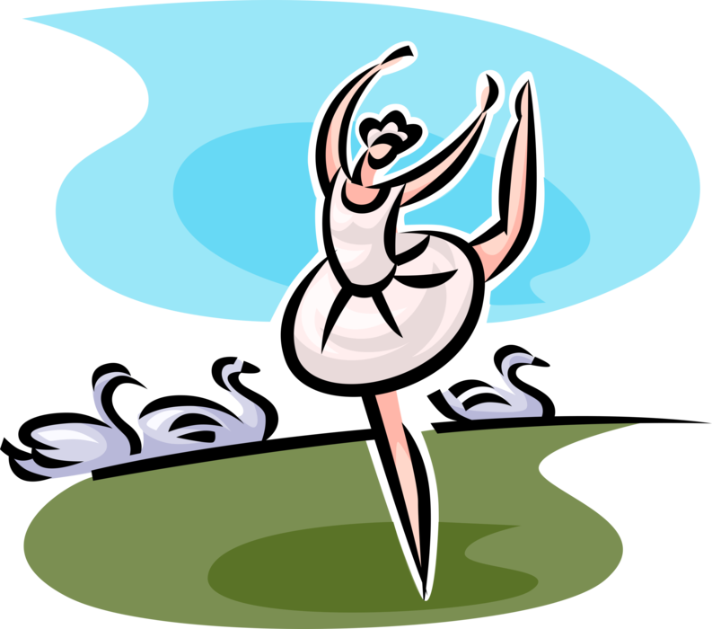 Vector Illustration of Ballerina Dancing Ballet on Theater or Theatre Stage