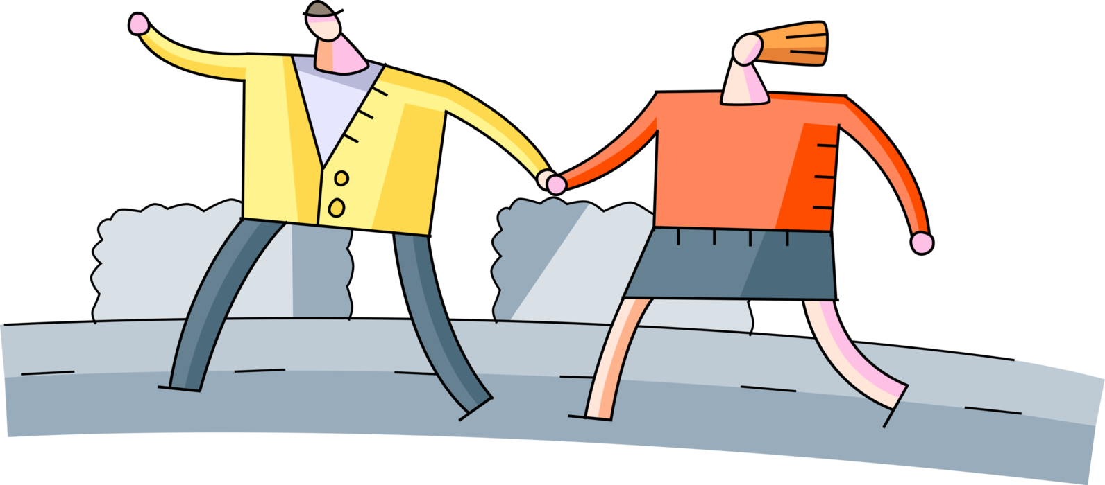 Vector Illustration of Boyfriend and Girlfriend Lovers in Relationship Hold Hands Going for Walk