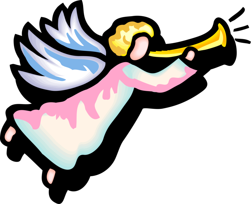 Vector Illustration of Heavenly Spiritual Angel Blows Trumpet Horn
