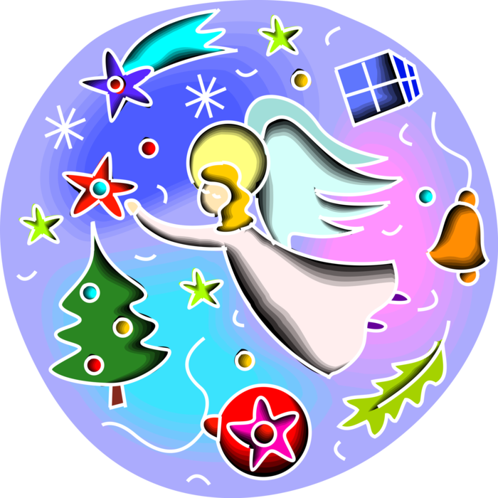 Vector Illustration of Heavenly Spiritual Angel with Christmas Tree Star