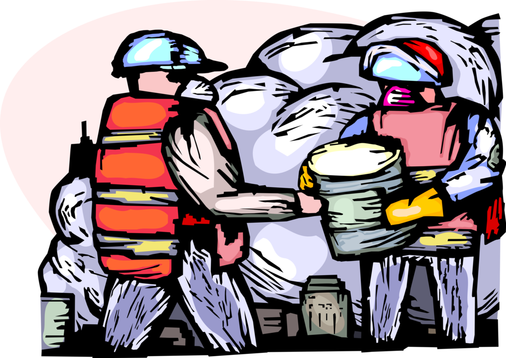Vector Illustration of Emergency Rescue and Relief Service Workers Remove Toxic Chemicals from Disaster Site