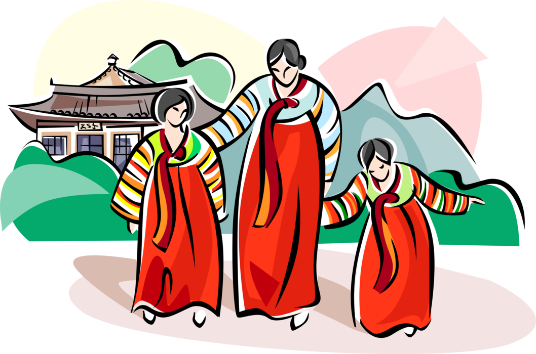 Vector Illustration of Traditional South Korean Rainbow-Striped Clothing for Woman