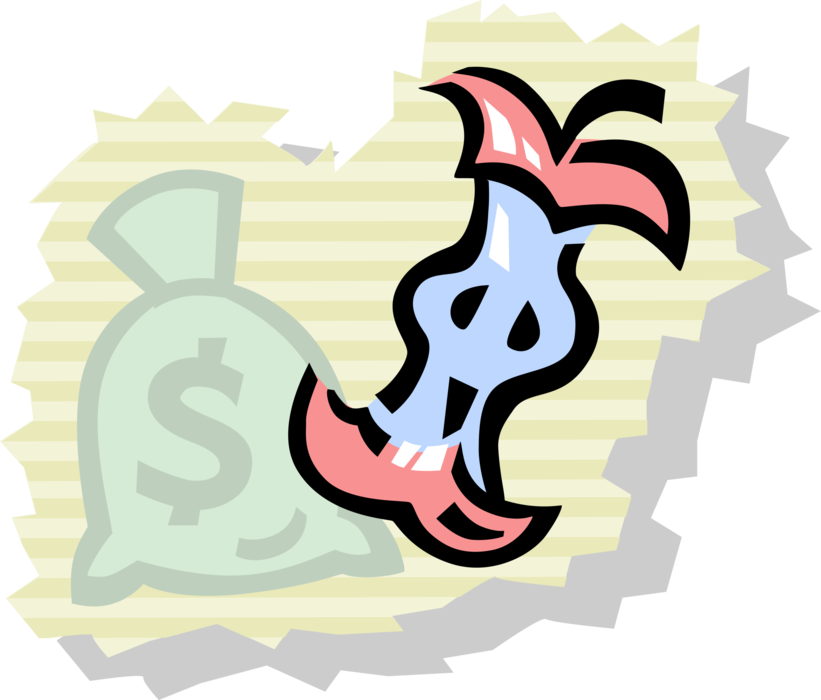 Vector Illustration of Fruit Apple Core and Cash Money Bag of Dollars